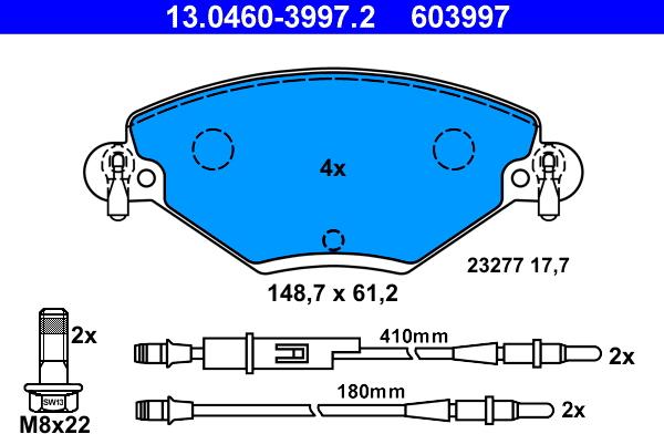 ATE 13.0460-3997.2 - Set placute frana,frana disc www.parts5.com