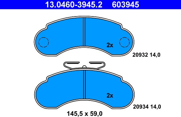 ATE 13.0460-3945.2 - Σετ τακάκια, δισκόφρενα www.parts5.com