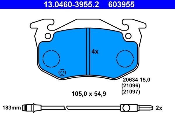 ATE 13.0460-3955.2 - Komplet kočnih obloga, disk kočnica www.parts5.com