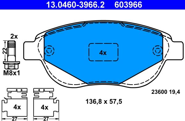 ATE 13.0460-3966.2 - Juego de pastillas de freno www.parts5.com