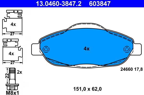 ATE 13.0460-3847.2 - Brake Pad Set, disc brake www.parts5.com