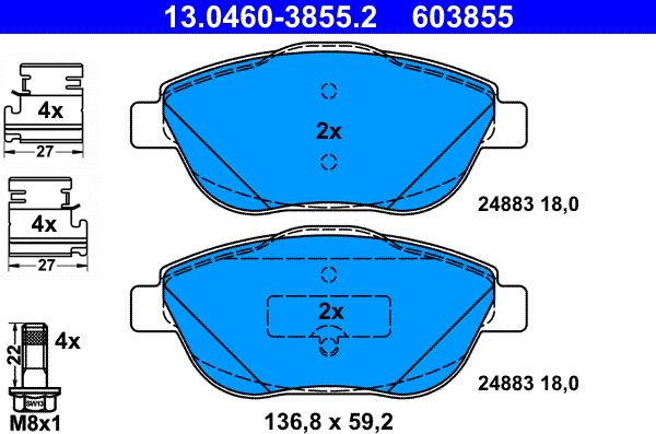 ATE 13.0460-3855.2 - Komplet pločica, disk-kočnica www.parts5.com