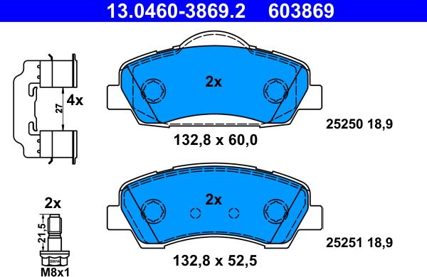 ATE 13.0460-3869.2 - Brake Pad Set, disc brake www.parts5.com