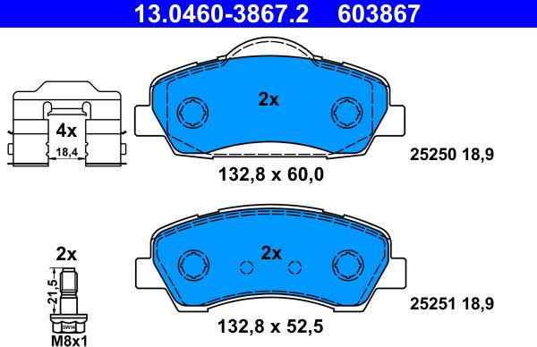 ATE 13.0460-3867.2 - Brake Pad Set, disc brake www.parts5.com