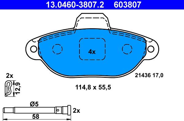 ATE 13.0460-3807.2 - Set placute frana,frana disc www.parts5.com