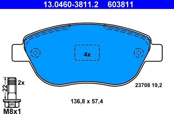 ATE 13.0460-3811.2 - Brake Pad Set, disc brake parts5.com