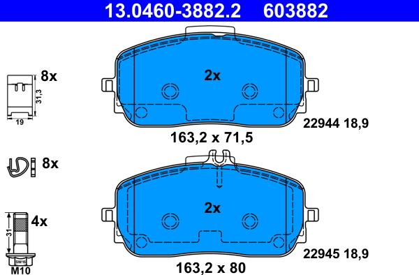 ATE 13.0460-3882.2 - Σετ τακάκια, δισκόφρενα www.parts5.com