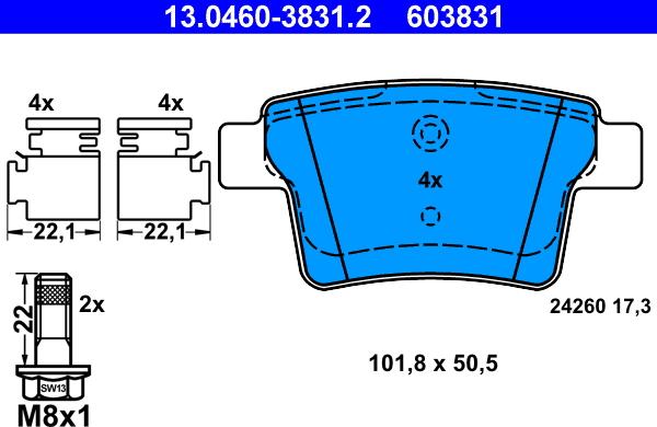 ATE 13.0460-3831.2 - Set placute frana,frana disc www.parts5.com