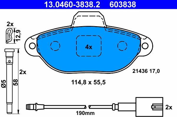 ATE 13.0460-3838.2 - Set placute frana,frana disc www.parts5.com