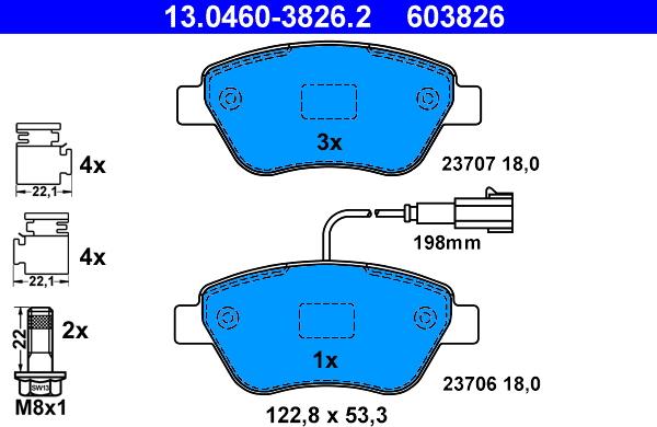 ATE 13.0460-3826.2 - Тормозные колодки, дисковые, комплект www.parts5.com