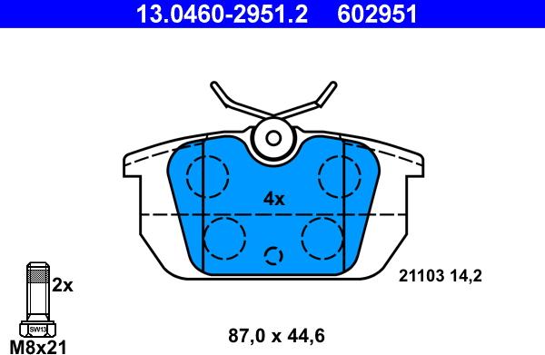 ATE 13.0460-2951.2 - Kit de plaquettes de frein, frein à disque www.parts5.com