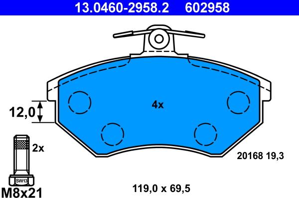 ATE 13.0460-2958.2 - Комплект спирачно феродо, дискови спирачки www.parts5.com