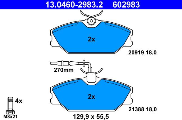 ATE 13.0460-2983.2 - Bremsbelagsatz, Scheibenbremse www.parts5.com