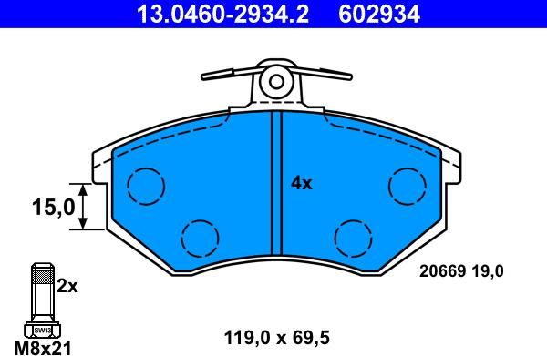 ATE 13.0460-2934.2 - Тормозные колодки, дисковые, комплект www.parts5.com