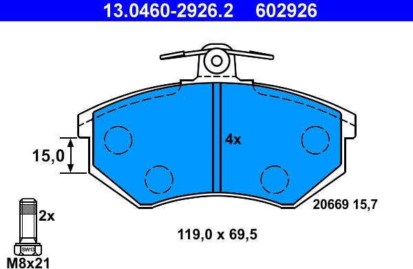 ATE 13.0460-2926.2 - Комплект спирачно феродо, дискови спирачки www.parts5.com