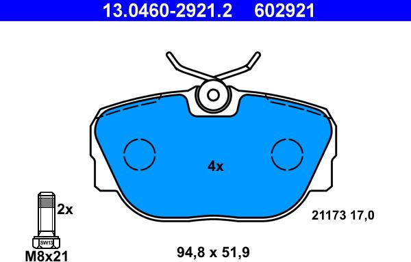 ATE 13.0460-2921.2 - Тормозные колодки, дисковые, комплект www.parts5.com