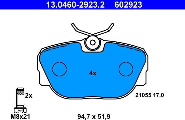 ATE 13.0460-2923.2 - Brake Pad Set, disc brake www.parts5.com