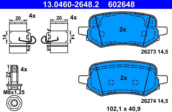 ATE 13.0460-2648.2 - Brake Pad Set, disc brake www.parts5.com