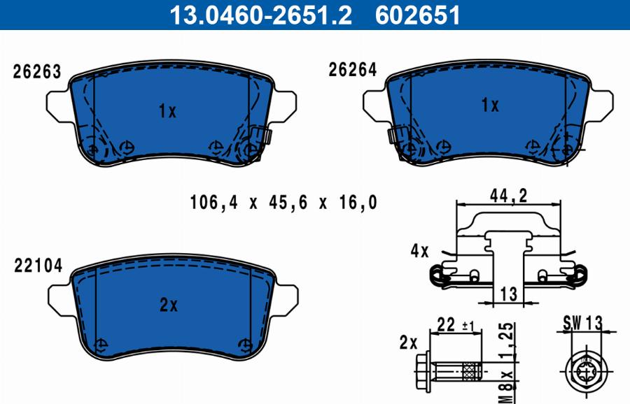 ATE 13.0460-2651.2 - Brake Pad Set, disc brake www.parts5.com