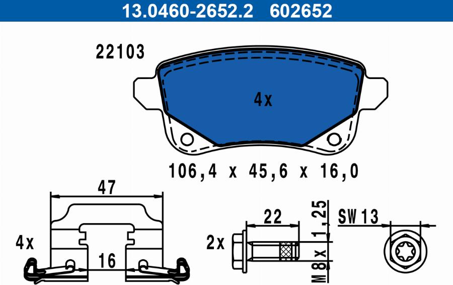 ATE 13.0460-2652.2 - Brake Pad Set, disc brake www.parts5.com