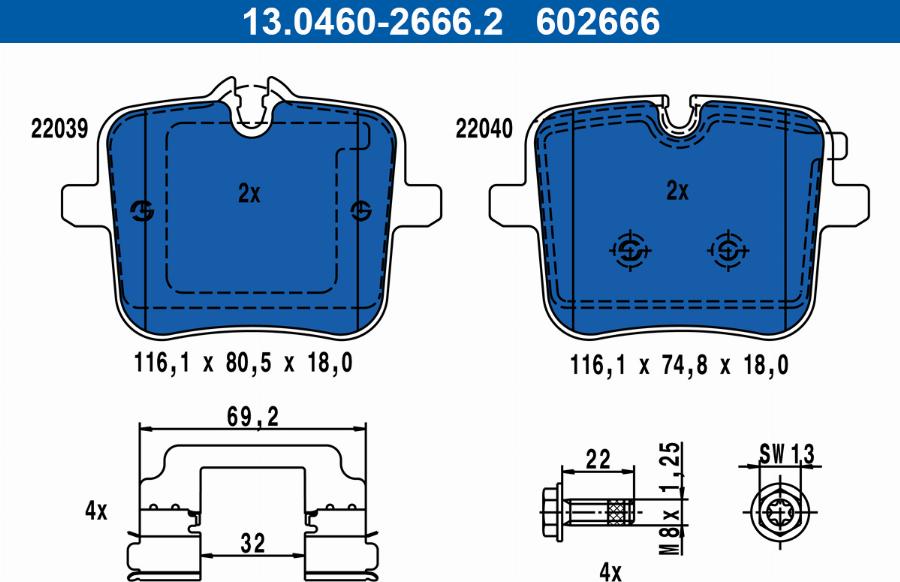 ATE 13046026662 - Brake Pad Set, disc brake www.parts5.com