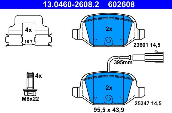 ATE 13.0460-2608.2 - Komplet zavornih oblog, ploscne (kolutne) zavore www.parts5.com