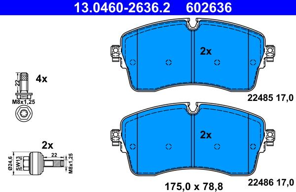 ATE 13046026362 - Brake Pad Set, disc brake www.parts5.com