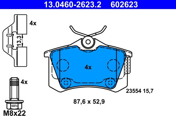 ATE 13.0460-2623.2 - Komplet kočnih obloga, disk kočnica www.parts5.com