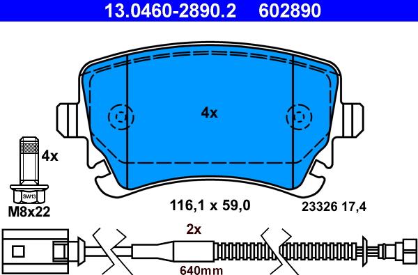 ATE 13.0460-2890.2 - Piduriklotsi komplekt,ketaspidur parts5.com