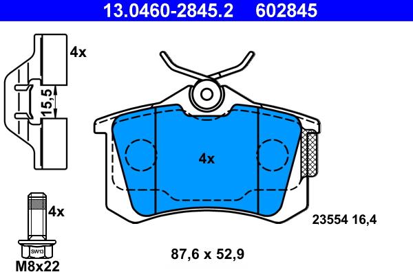 ATE 13.0460-2845.2 - Komplet kočnih obloga, disk kočnica www.parts5.com