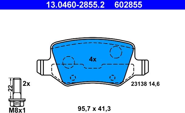 ATE 13.0460-2855.2 - Komplet zavornih oblog, ploscne (kolutne) zavore www.parts5.com