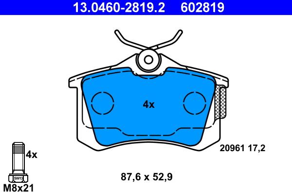 ATE 13.0460-2819.2 - Komplet zavornih oblog, ploscne (kolutne) zavore www.parts5.com