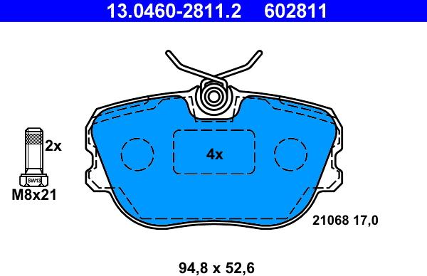 ATE 13.0460-2811.2 - Brake Pad Set, disc brake www.parts5.com