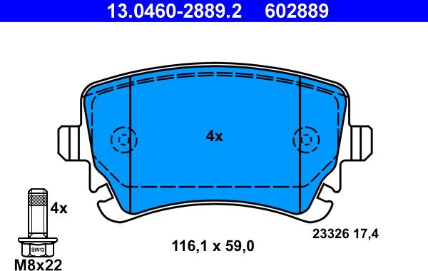 ATE 13.0460-2889.2 - Sada brzdových destiček, kotoučová brzda www.parts5.com