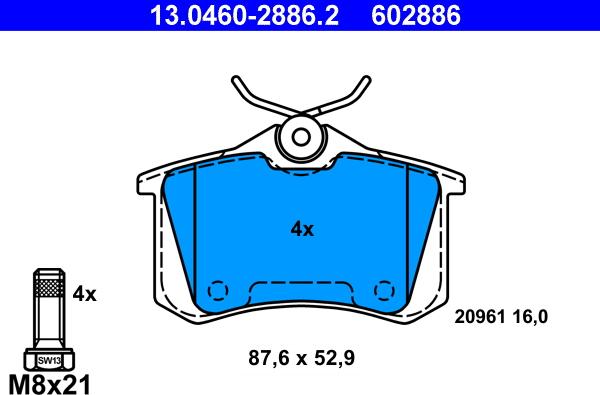 ATE 13.0460-2886.2 - Brake Pad Set, disc brake www.parts5.com