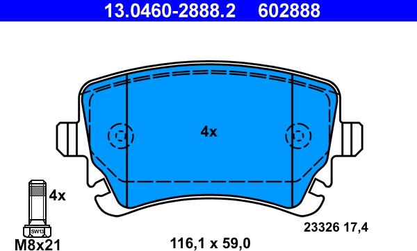 ATE 13.0460-2888.2 - Juego de pastillas de freno www.parts5.com