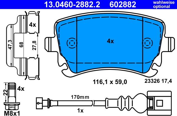 ATE 13.0460-2882.2 - Kit de plaquettes de frein, frein à disque www.parts5.com