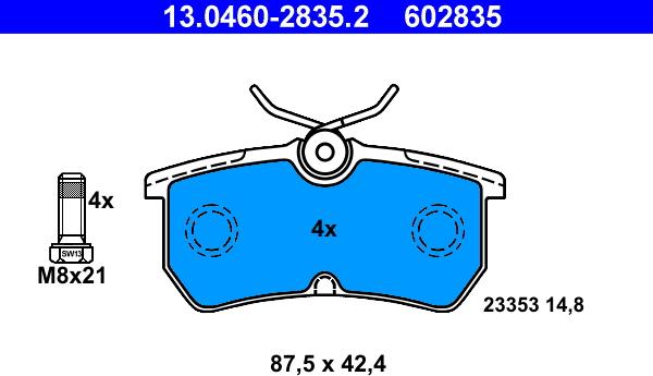 ATE 13.0460-2835.2 - Kit de plaquettes de frein, frein à disque www.parts5.com