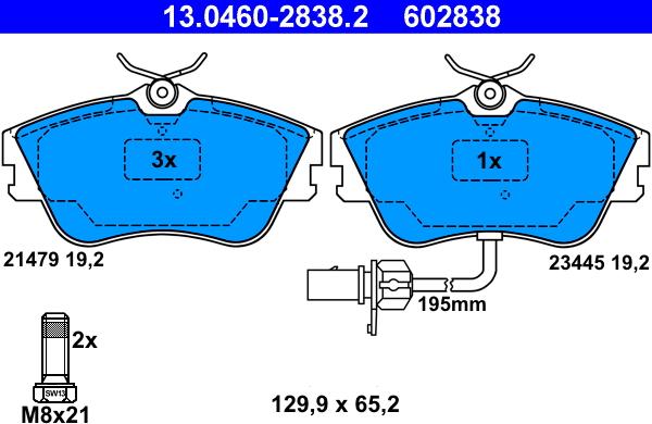 ATE 13.0460-2838.2 - Brake Pad Set, disc brake www.parts5.com