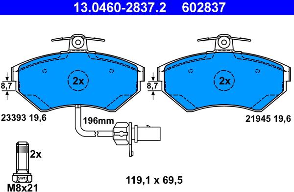 ATE 13.0460-2837.2 - Kit de plaquettes de frein, frein à disque www.parts5.com