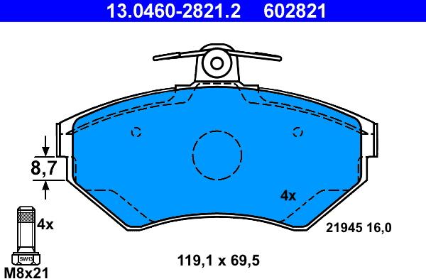 ATE 13.0460-2821.2 - Kit de plaquettes de frein, frein à disque www.parts5.com