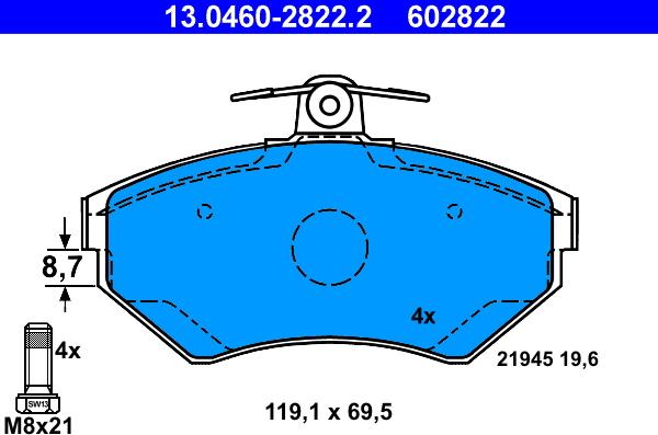 ATE 13.0460-2822.2 - Sada brzdových platničiek kotúčovej brzdy www.parts5.com