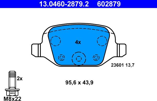 ATE 13.0460-2879.2 - Komplet zavornih oblog, ploscne (kolutne) zavore www.parts5.com