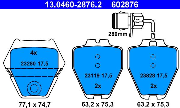 ATE 13.0460-2876.2 - Brake Pad Set, disc brake parts5.com