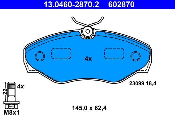 ATE 13.0460-2870.2 - Тормозные колодки, дисковые, комплект www.parts5.com