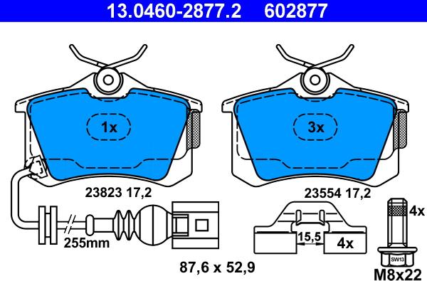 ATE 13.0460-2877.2 - Σετ τακάκια, δισκόφρενα www.parts5.com