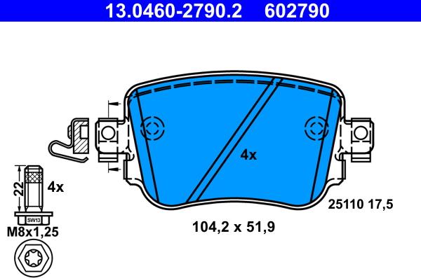 ATE 13.0460-2790.2 - Комплект спирачно феродо, дискови спирачки www.parts5.com