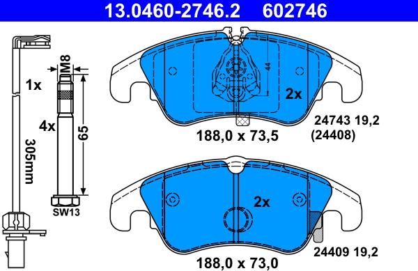 ATE 13.0460-2746.2 - Sada brzdových platničiek kotúčovej brzdy www.parts5.com