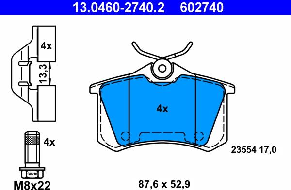 ATE 13.0460-2740.2 - Sada brzdových platničiek kotúčovej brzdy www.parts5.com