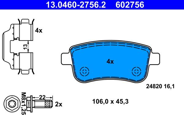 ATE 13.0460-2756.2 - Komplet pločica, disk-kočnica www.parts5.com